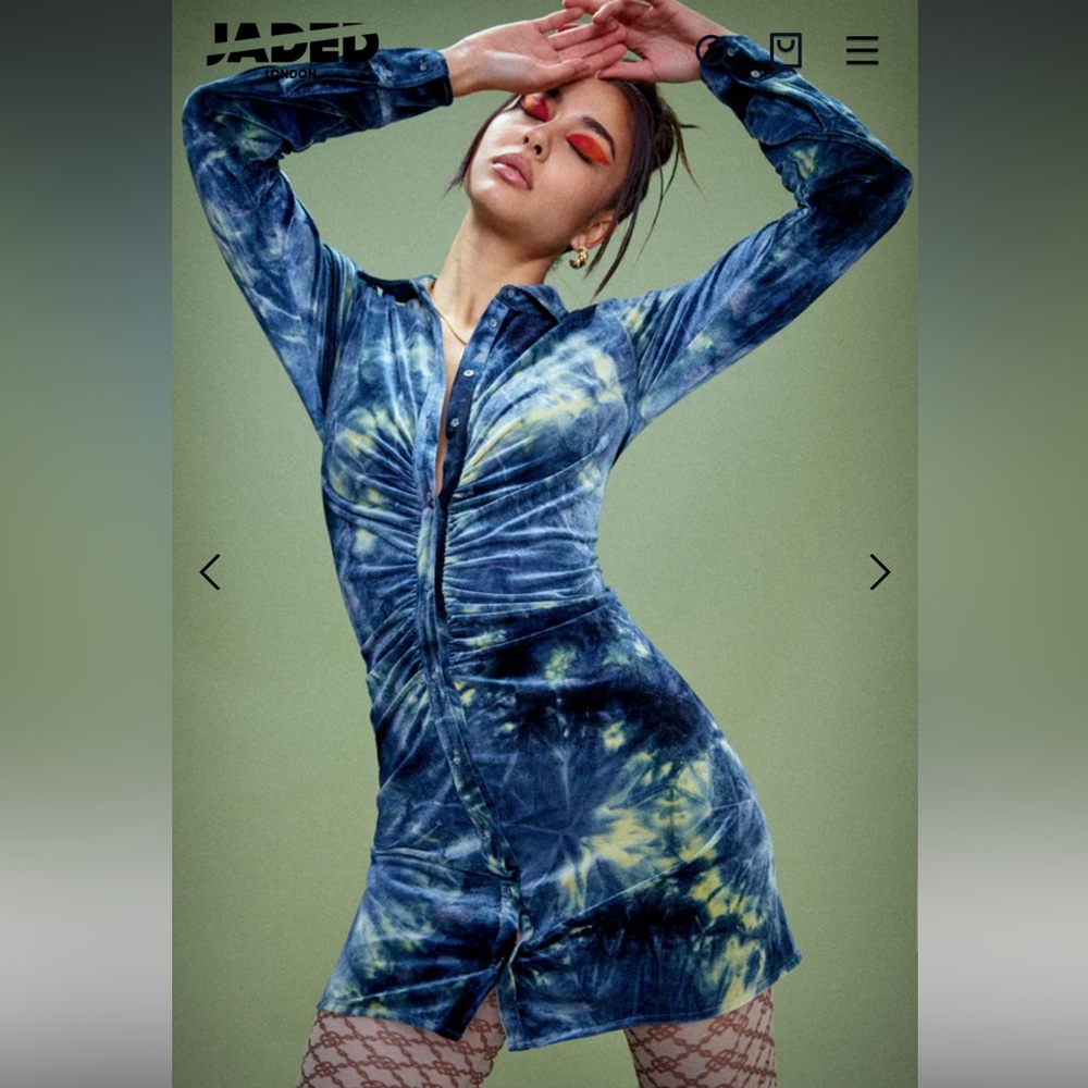 Jaded London Blue and Yellow Tie-Dye Long Sleeve Dress